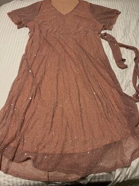 BloomChic Peach Sheer Sparkle Maxi Dress